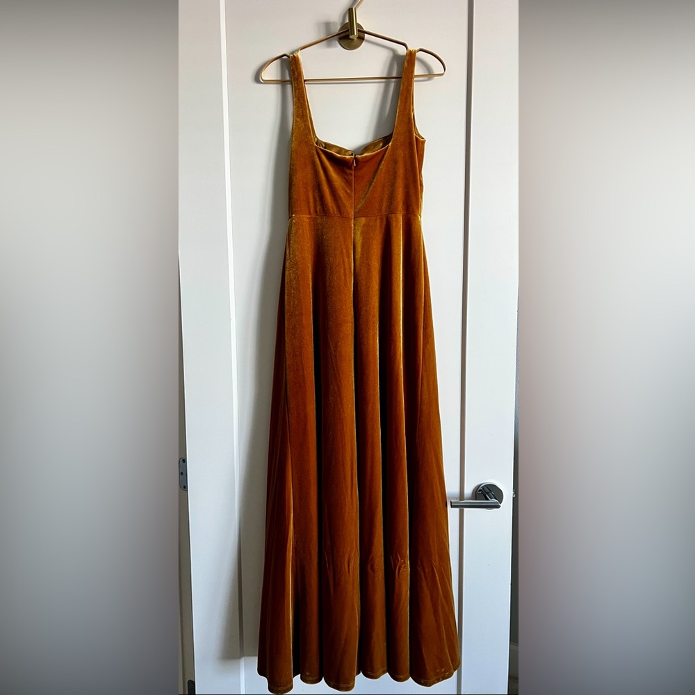 EUC JENNY YOO Velvet Bridesmaid Gown Marigold Gold Size 6 Square Neck Maxi - Picture 6 of 9